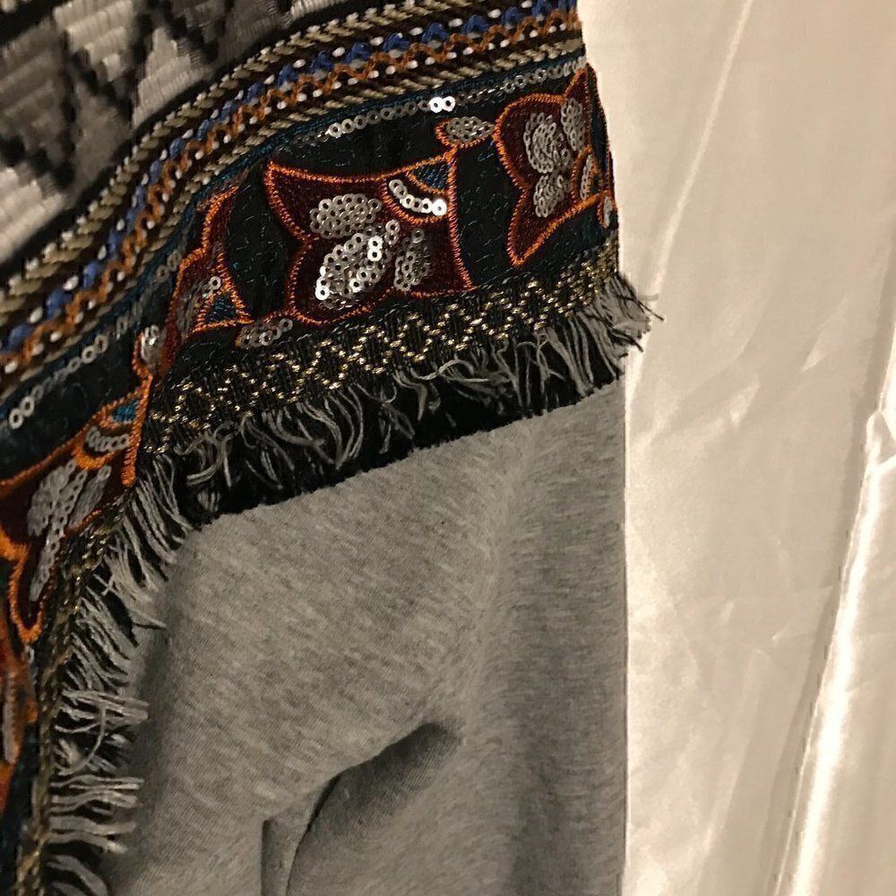 Boston Proper Aztec Tribal Embroider Heather Gray Long Sleeve Sweater Dress S - Picture 5 of 8